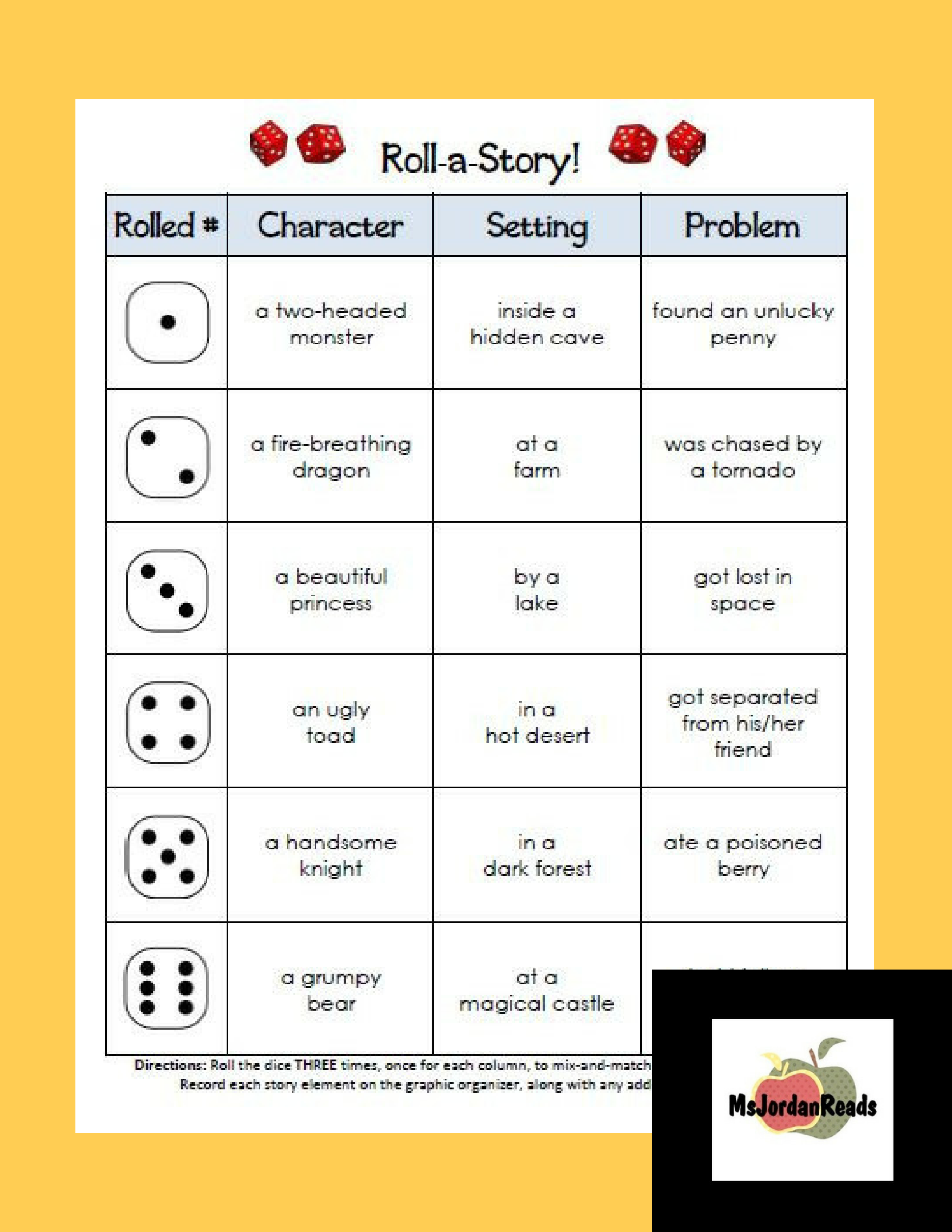 RollaDice Literacy Fun MsJordanReads