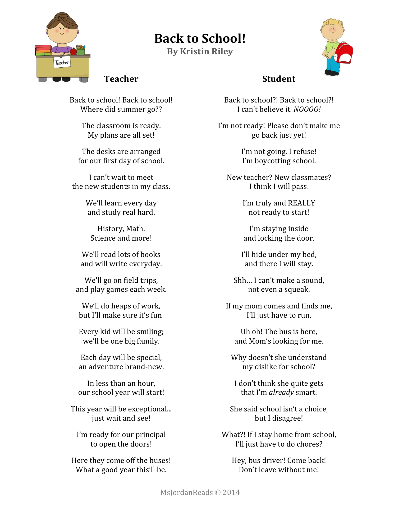 A FREE Back to School Poem - MsJordanReads