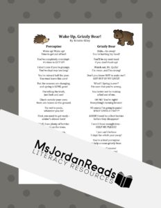 Wake Up Grizzly Bear Partner Poem - MsJordanReads