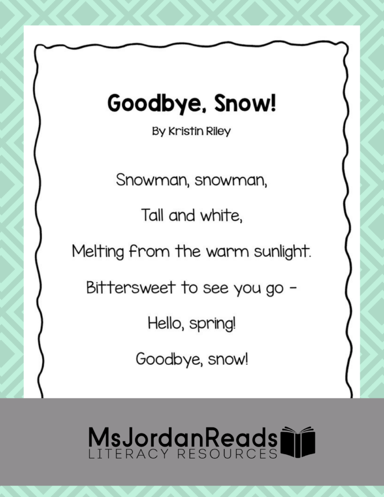 A FREE poetry resource for bringing fluency fun into your classroom this spring! This poem focuses on the transition from winter snow to spring flowers. Perfect for Poetry Month and for emergent readers in your classroom!