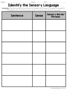 Identifying Sensory Language Graphic Organizer | Free Posters for teaching sensory language