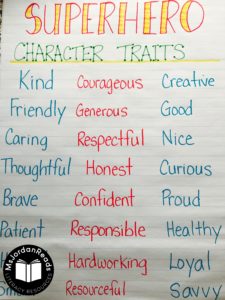 Anchor Chart for National Superhero Day | Celebrate your inner superhero with printable class books, bulletin board displays, masks, bookmarks, and read-alouds! | Free Printables | Freebies | Character Traits