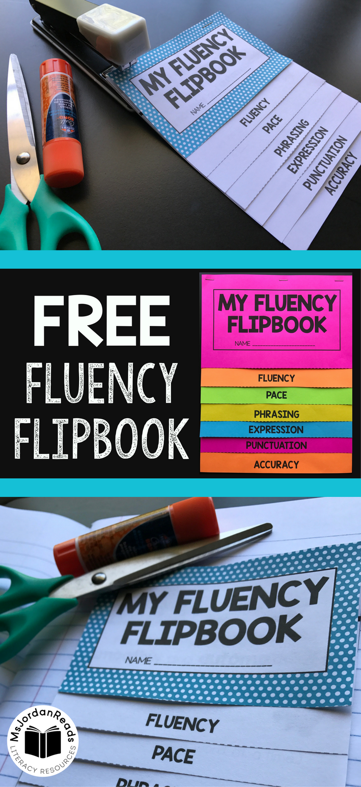 Fluency Flipbook for introducing and reviewing fluency in the classroom. Use it for small group instruction, fluency stations, literacy centers, interactive notebooks, reading notebooks, or to send home with students! | Sign Up for MsJordanReads Newsletter for your FREE Fluency Flipbook!