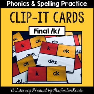 "Clip-It" task cards focus on the spelling of /k/ at the end of a closed syllable word. The cards are intended for students who need extra practice with the final k/ck rule in Orton Gillingham (or the "Milk Truck" rule in the Barton Reading and Spelling System), however, this activity can be used as a general resource for any classroom teaching final /k/.