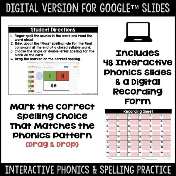 Clip-It Phonics & Spelling: FLSZ Floss Rule- Printable and Google™ Slides - Image 2