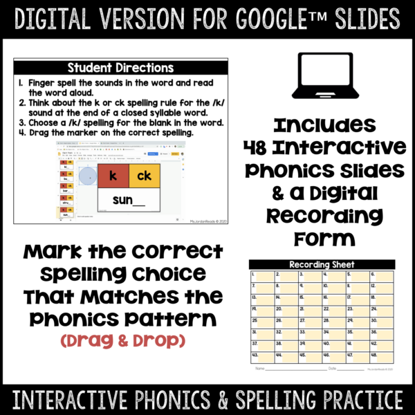 Clip-It Phonics & Spelling: Final /k/-Printable and Google™ Slides - Image 2