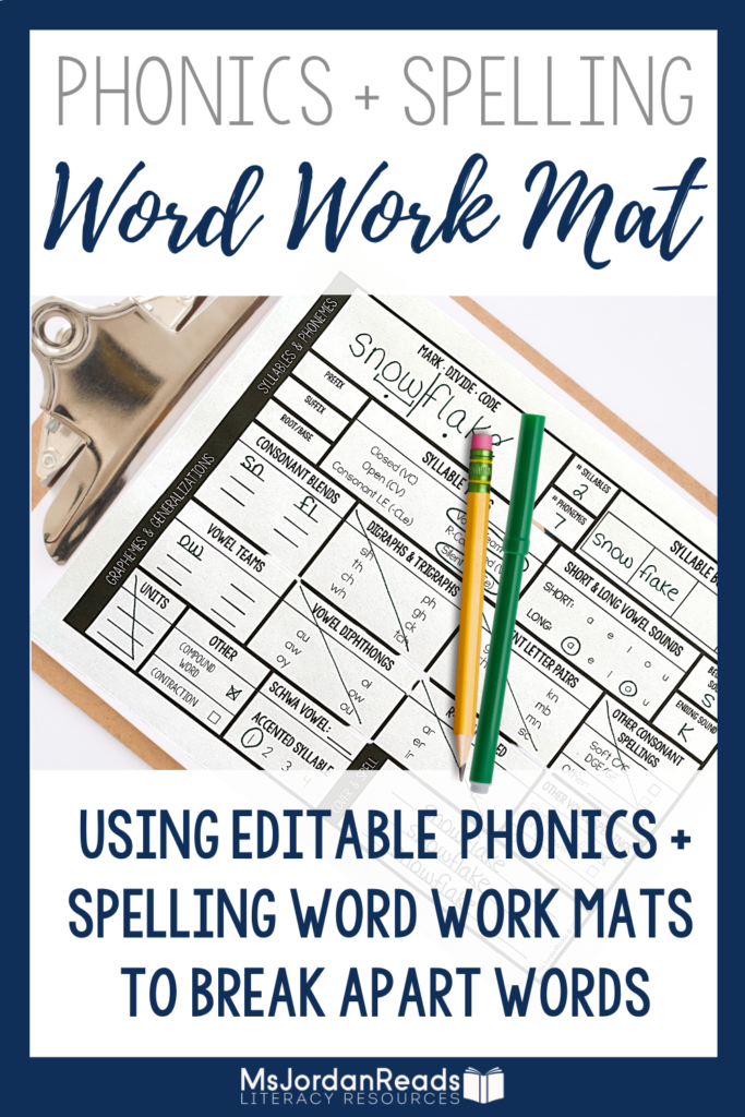 Phonics and Spelling Word Work Mats